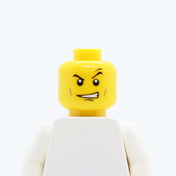 Dual Sided Power Miner Thin Eyebrows, Determined / Open Mouth Grin with Teeth Pattern - Blocked Open Stud