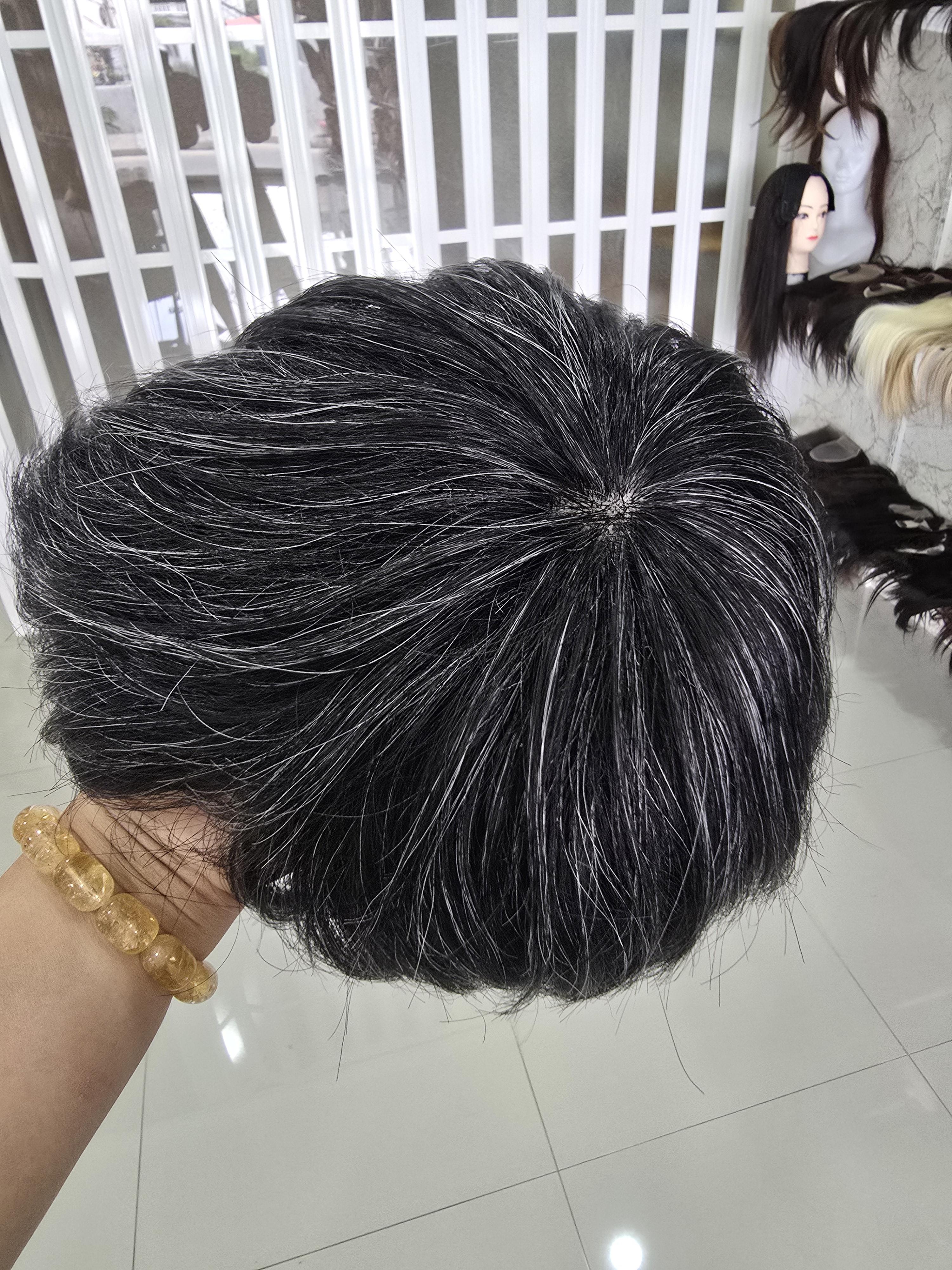วิกผมหงอกผมขาว ผมแท้100% วิกผู้สูงอายุ คนแก่ ย้อมสีใหม่ได้ Human Hair Grey Wig for Old Women สำเนา