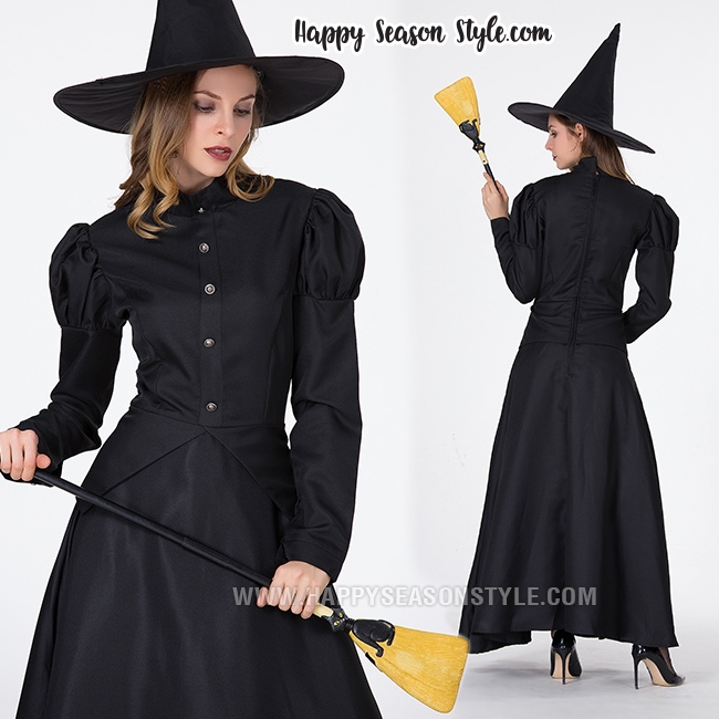 ชุดแม่มด สีดำ ในตำนาน แขนพองตุ๊กตา พร้อมหมวกแม่มด