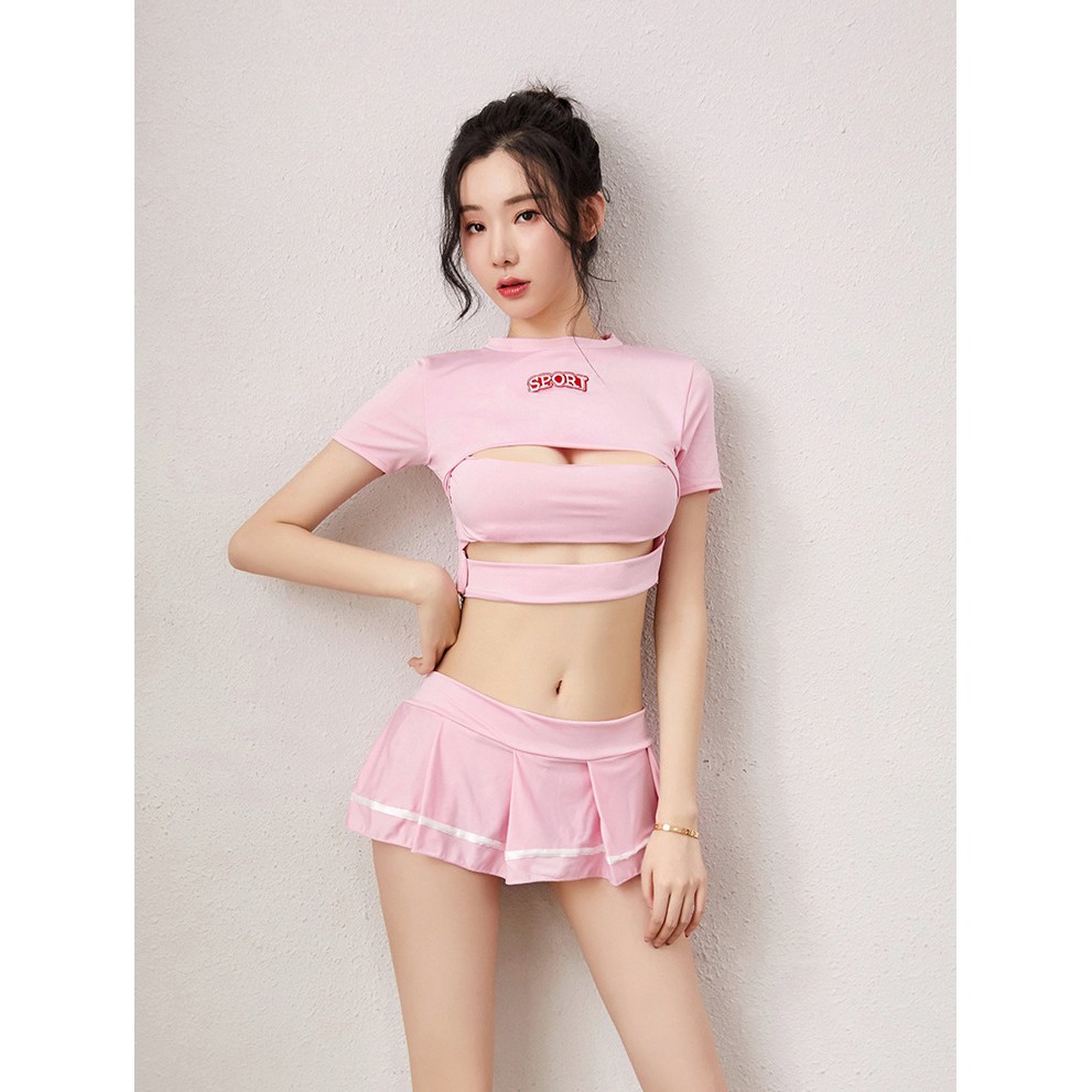 ชุดพริตตี้ พีอาร์ แนวสปอร์ต ชุดเชียร์ สีชมพู แยกชิ้น