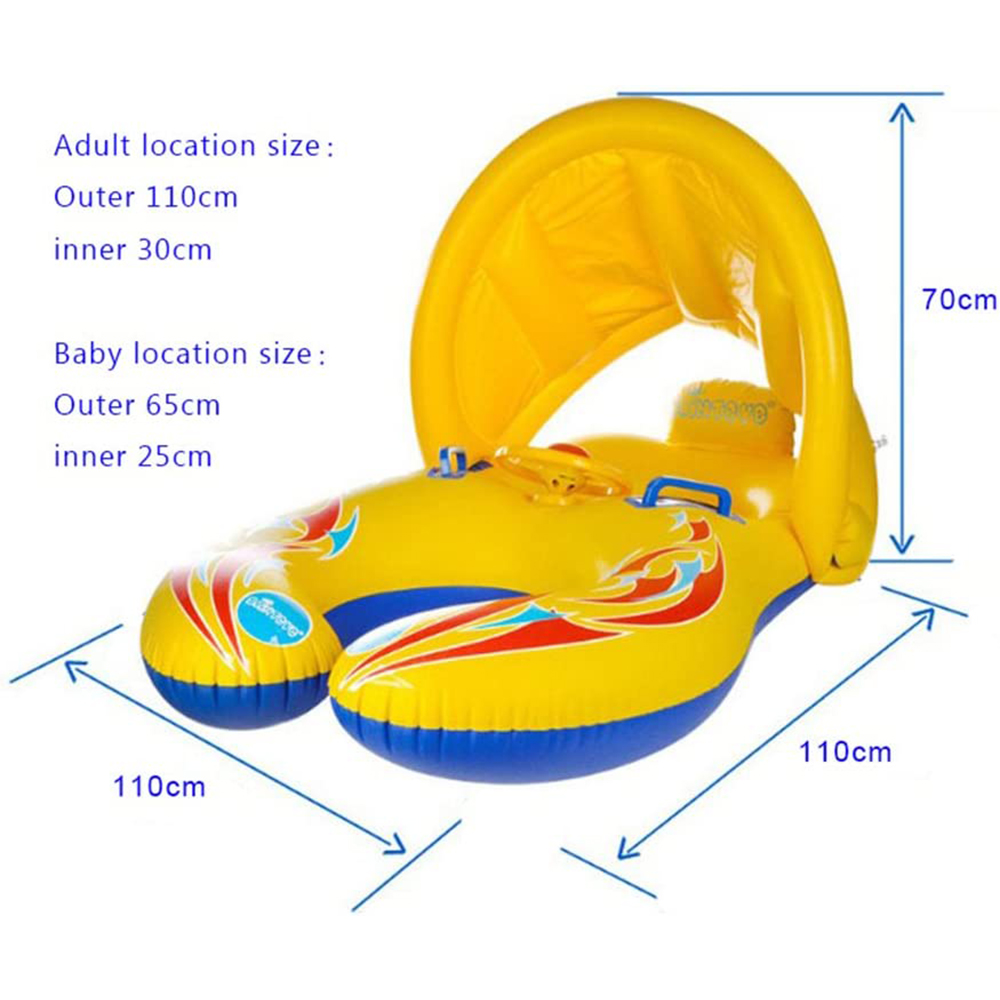 ห่วงยางเด็กและแม่ มีที่บังแดด สีเหลือง Inflatable Yellow Mom-Baby with Umbrella Pool Float