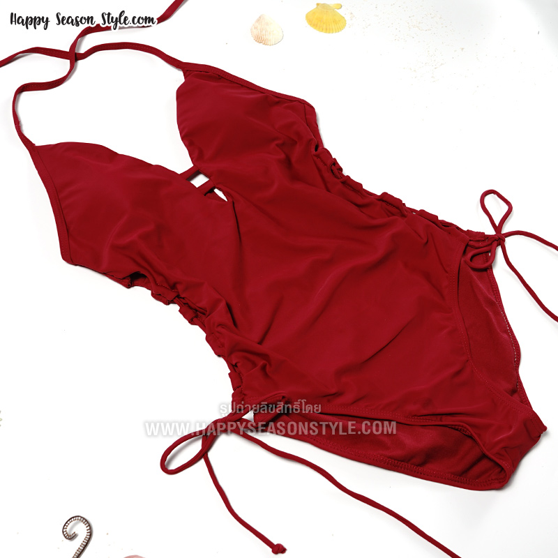 ชุดว่ายน้ำ วันพีช ผูกคอ สานข้าง สายฝอ สีเนื้อ (มีให้เลือก 3 สี)