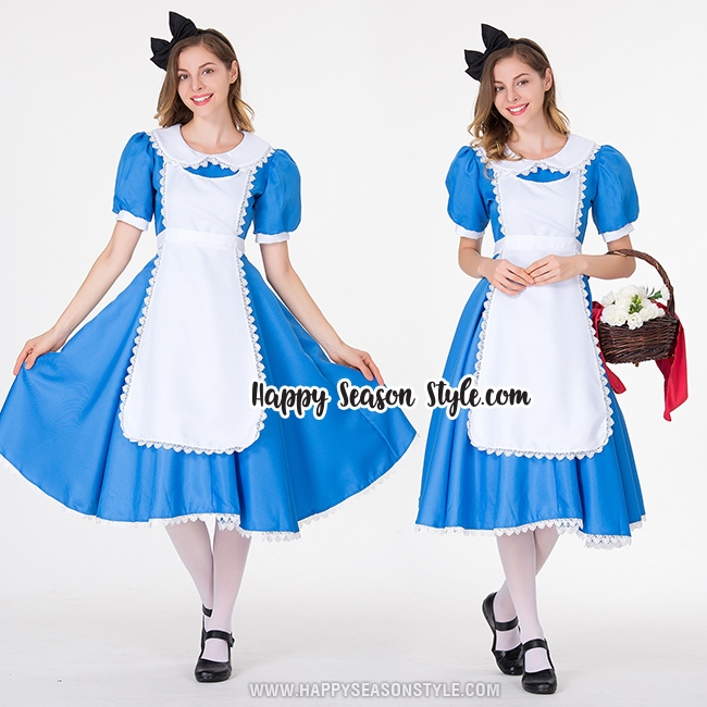 ชุดอลิซ เมดสีฟ้าผ้ากันเปื้อนสีขาว รุ่นชุดยาว พร้อมที่คาดผม