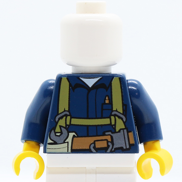 Shirt with Harness and Wrench, Printed Back Pattern / Dark Blue Arms / Yellow Hands