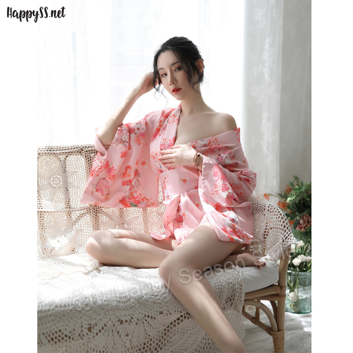 ชุดกิโมโนญี่ปุ่น 🐇ผ้าคอตตอนลายกระต่ายสีชมพู