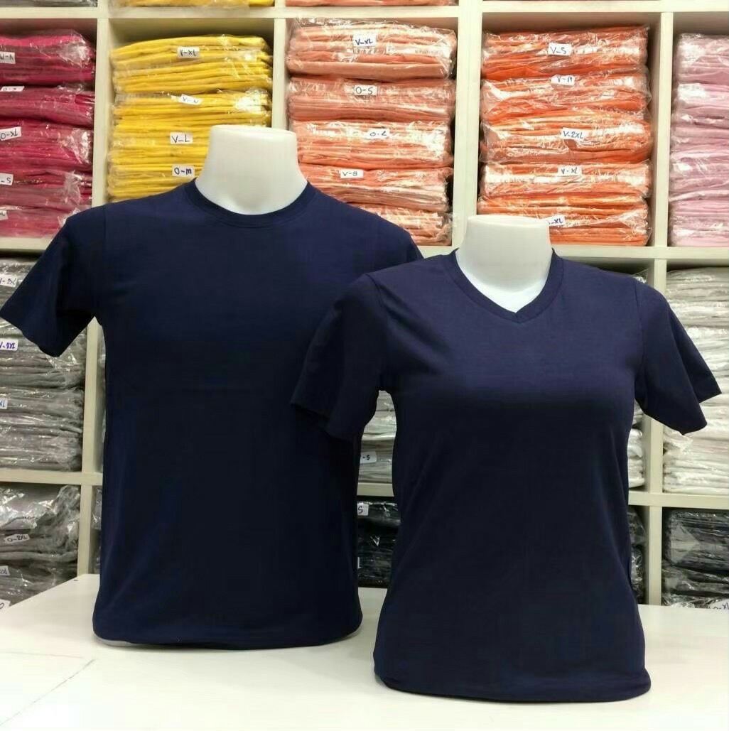 เสื้อยืดคอกลมคอวีสีกรมท่า