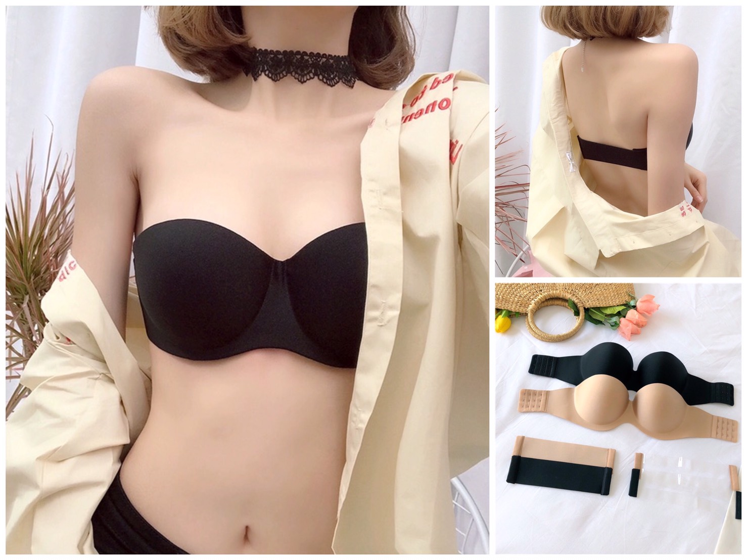 บราไร้สาย บราเกาะอก บราเสริมอก ไร้สาย ชุดชั้นในไร้สาย พร้อมซีทรูสายใส