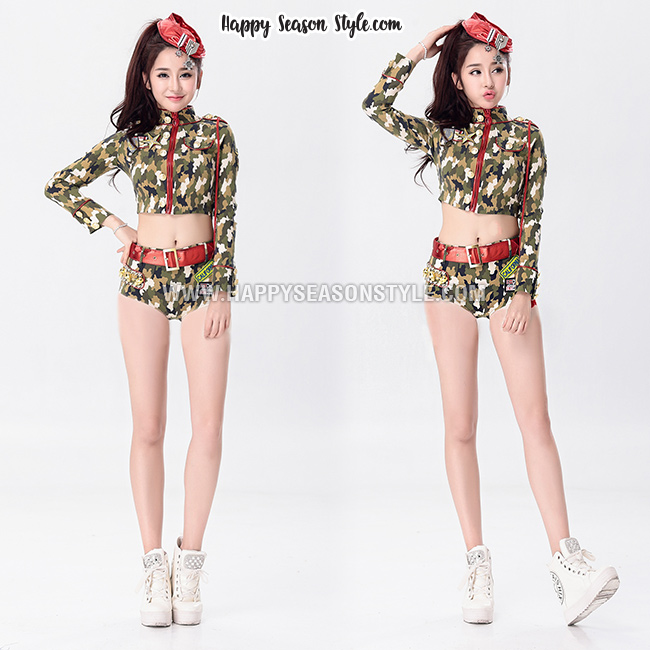 ชุดทหารแยกชิ้น ลายพราง ขลิบแดง พร้อมหมวกแดง