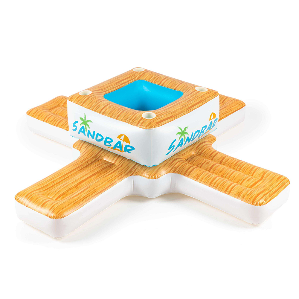 Bestway Inflatable Pool Sandbar Water Float Island Bar Cooler Lounge 246cm ที่นั่งลอยน้ำพร้อมถังแช่น้ำแข็งลายไม้ นั่งได้ 4 คน ขนาด 246x246cm