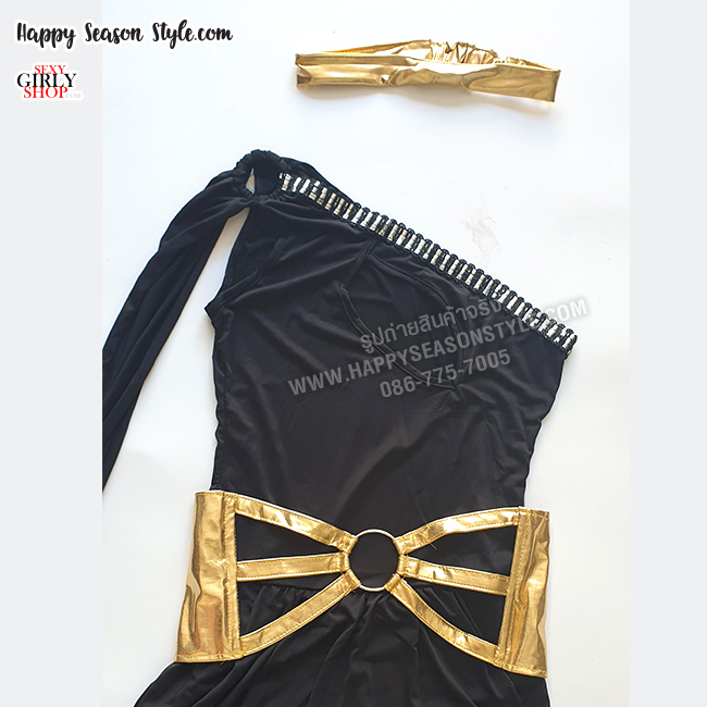 ชุดกรีก แขนเดี่ยว ผ้าพริ้ว สีดำ