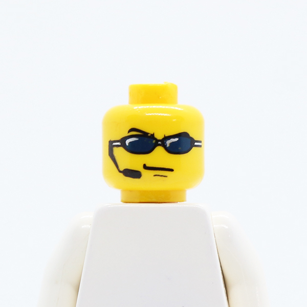 Dual Sided Sunglasses, Headset / Angry Eyebrows and Scowl, White Pupils Pattern - Blocked Open Stud