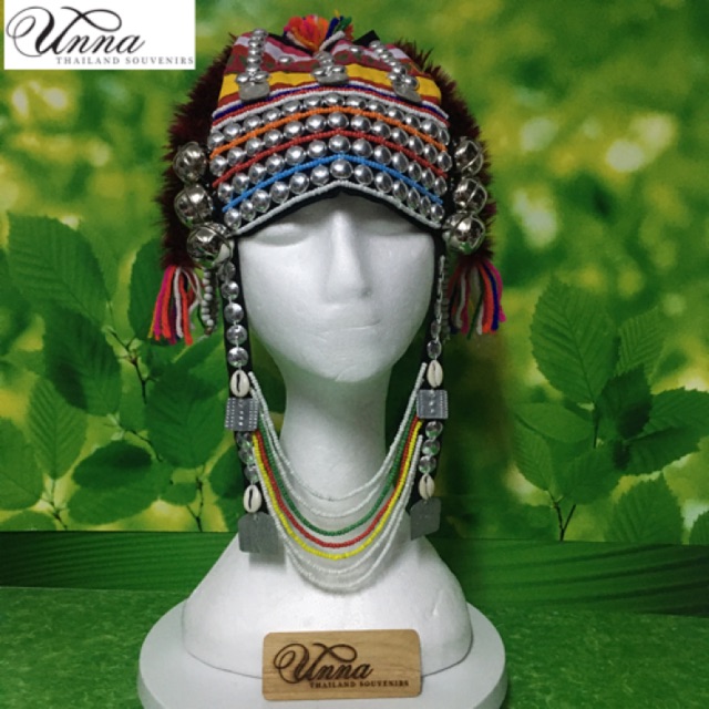 หมวกชาวเขา หมวกผู้หญิง ชนเผ่าอาข่า Handmade Akha hill tribe hat