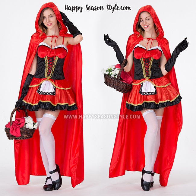 ชุดหนูน้อยหมวกแดง แต่งลูกไม้ ผ้าคลุมยาว