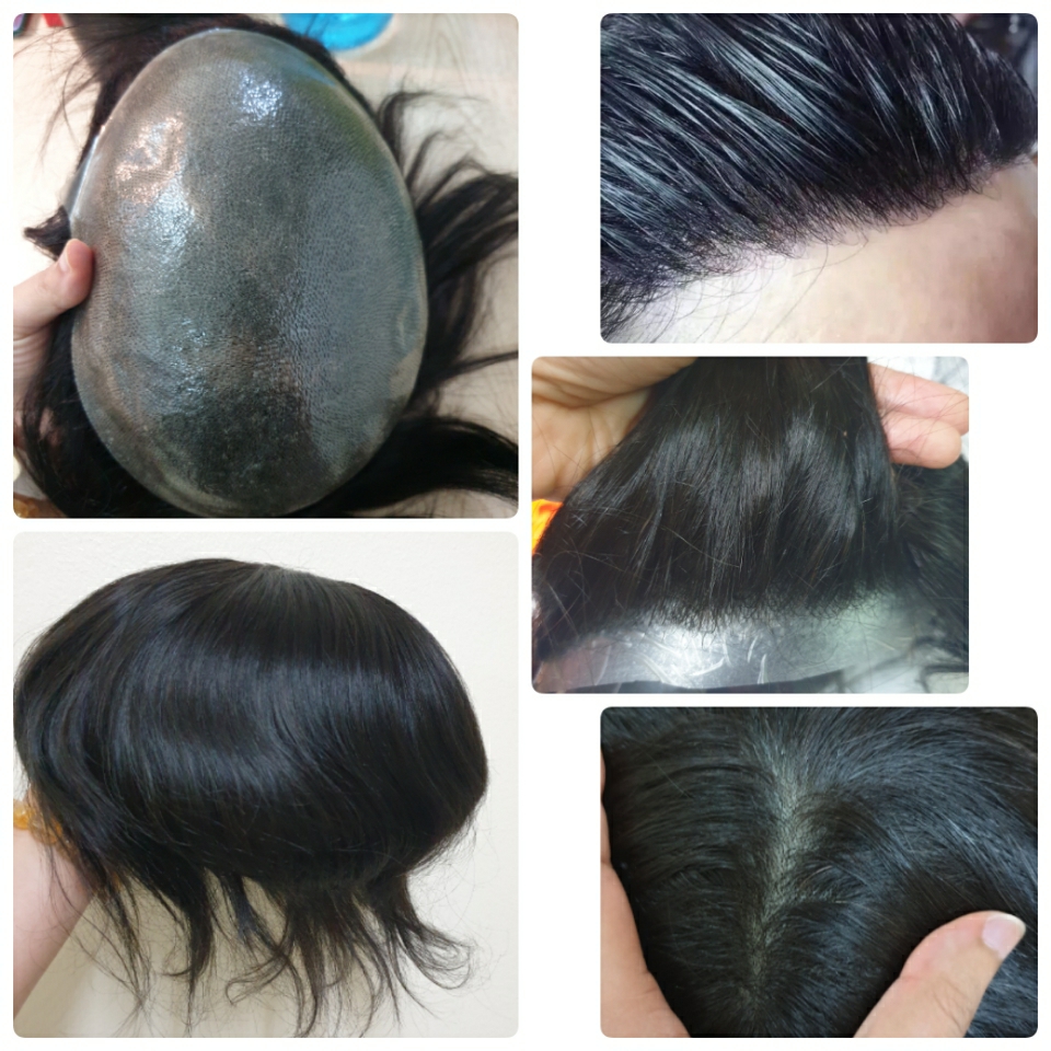 วิกผมชายแบบติดกาวพียู ซิลิโคน ผมแท้100% ฐานSkin Pu Poly Silicone บางเนียน ตัดฐานได้ตามต้องการ