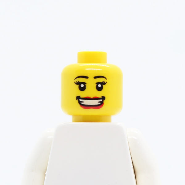 CS03 Female with Large Red Lips, Open Mouth Smile with Teeth, Black Eyebrows, Thin Eyelashes and White Pupils Pattern - Blocked Open Stud