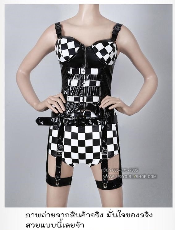 ชุดหนัง ลายตารางหมากฮอทขาวดำ เท่ ซ่าส์