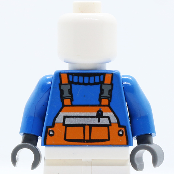 Overalls Orange with Pen in Pocket and Reflective Stripe Shirt Pattern / Blue Arms / Dark Bluish Gray Hands