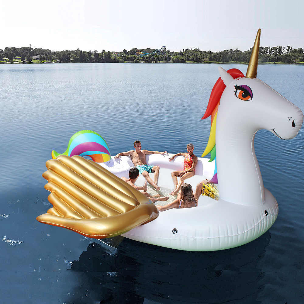 แพยางยูนิคอร์นปีกทอง ขนาดใหญ่ นั่งได้ 6-8 คน Inflatable New Gold Wing Unicorn Huge Island for 6-8 adults
