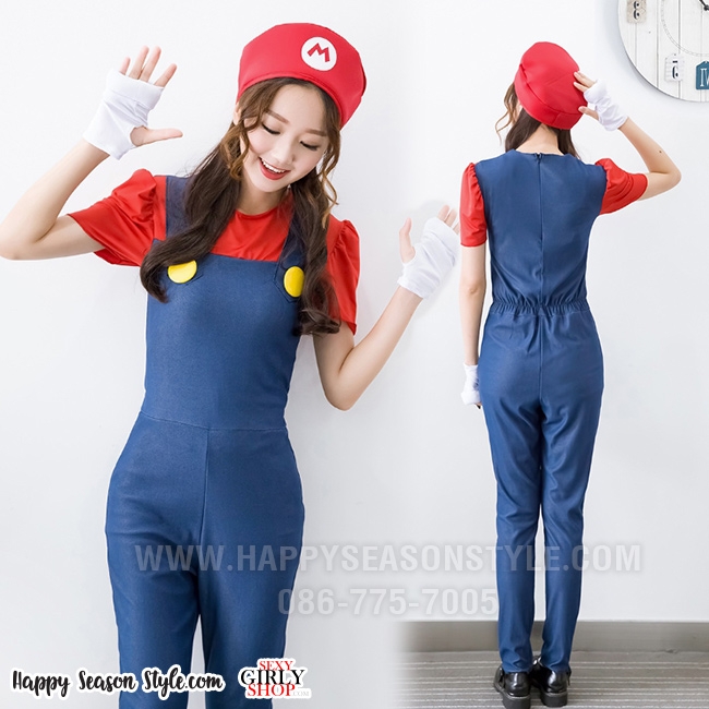 ชุดมาริโอ Super Mario ซุปเปอร์มาริโอ้ ชุดหลุย์ สีเขียว สีแดง ผู้หญิง