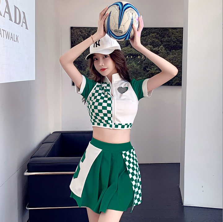 ชุดเชียร์กีฬา 💚❤️ ชุดพริตตี้ ลายตาราง มีสีเขียวและสีแดง ส่งไวจาก กทม.