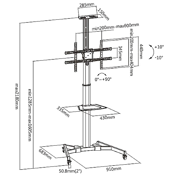 JMTVSTAND MT-F8500 ขาตั้งพื้นทีวีล้อเลื่อน(TV Stand)วัสดุเหล็กหนา ใช้มือปรับหมุนสูง/ต่ำได้ด้วยมือเดียวเท่านั้น(รับประกัน 3ปี) 32"-75" นิ้ว0964746498