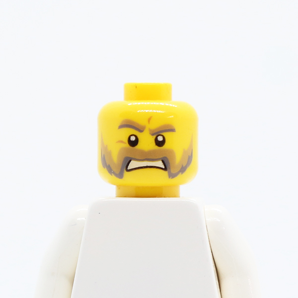 Moustache Mutton Chops with Dark Tan and Gray Sideburns, Dark Tan and Gray Eyebrows, Pupils Pattern - Hollow Stud