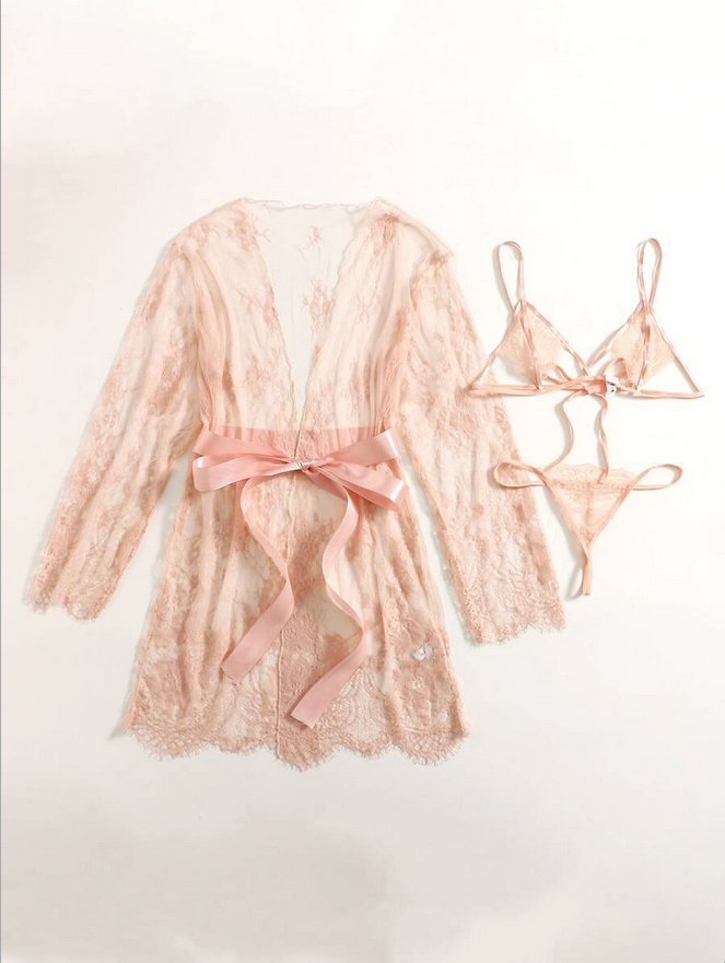 ชุดนอนไม่ได้นอน เซ็ท 3 ชิ้น แบบบิกินี่ พร้อมเสื้อคลุม ชุดนอนเซ็กซี่