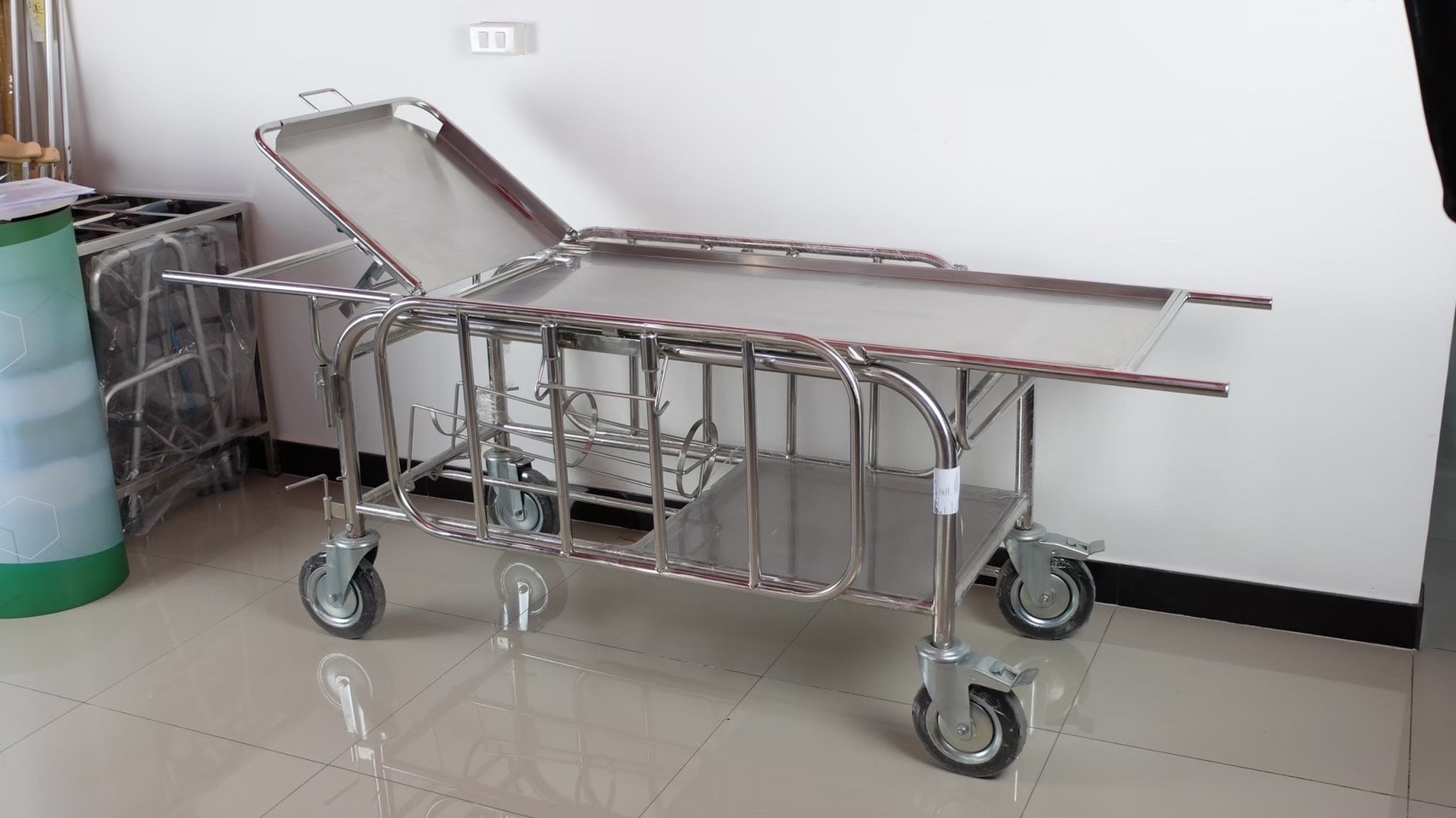 รถเข็นเปลหาม รถเข็นนอนเคลื่อนย้ายผู้ป่วย สแตนเลส PP037A (Stretcher)