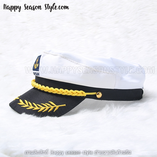 หมวกทหารเรือ หมวกกัปตัน ปีกปักช่อมะกอก แต่งสมอเรือ