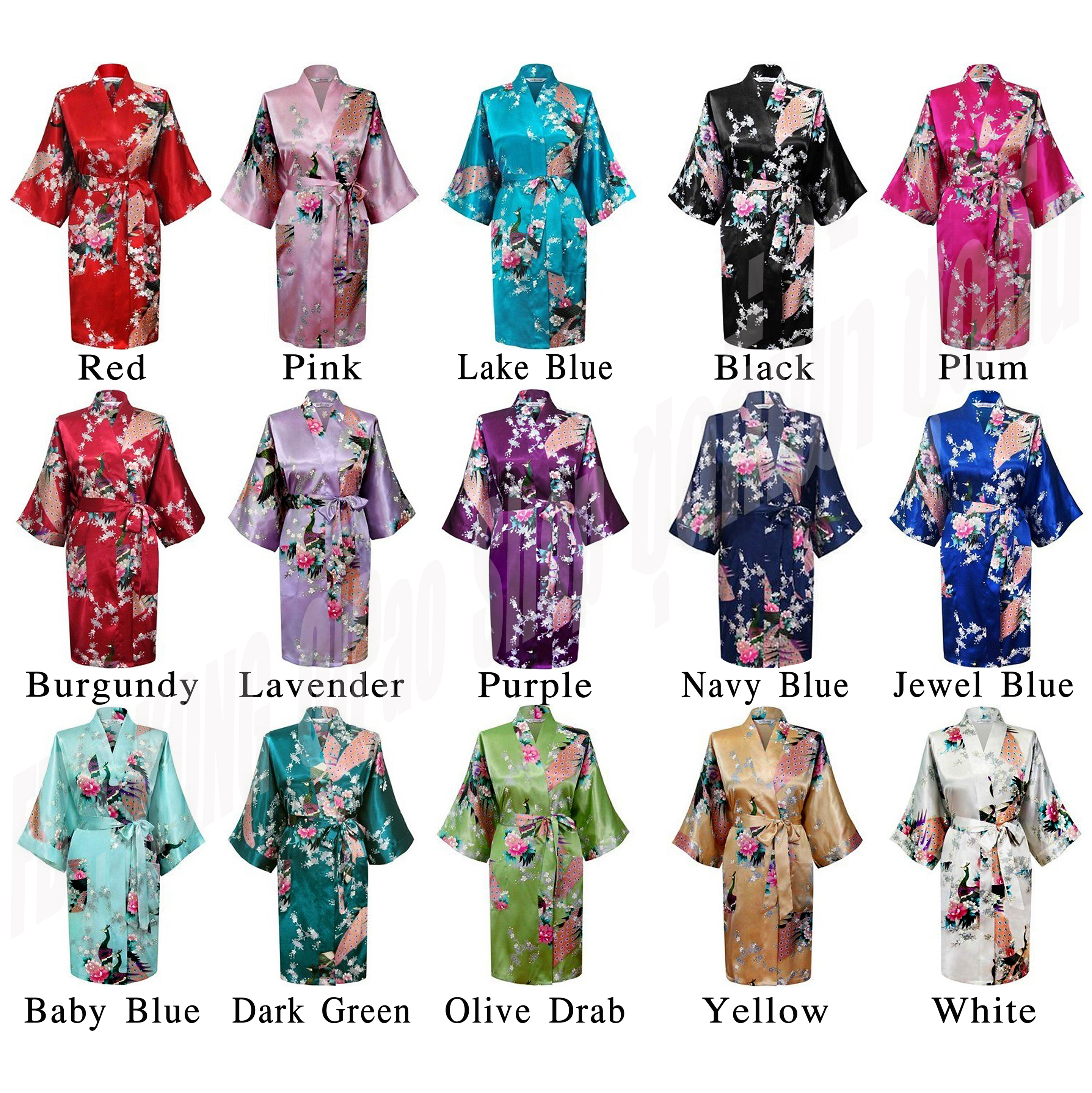 KM2001 ชุดคลุมกิโมโนผู้หญิง ลายนกยูงและดอกโบตั๋น