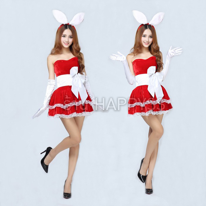 ชุดกระต่ายน้อย บันนี่เกิร์ล กำมะหยี่ สีชมพู ดำ แดง