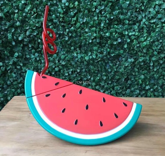 กระบอกน้ำพลาสติก ชิ้นแตงโม พร้อมหลอดพลาสติก Piece Of Watermelon Cup With Plastic Straw