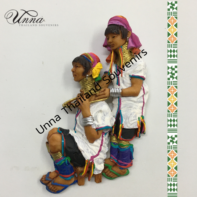ของที่ระลึกไทย แม่เหล็กติดตู้เย็น กะเหรี่ยงคอยาว ที่ติดตู้เย็น Souvenir magnet hill tribe resin hand painted home decoration