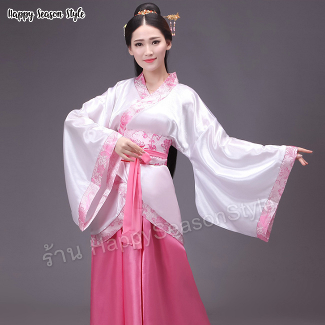 ชุดจีน ชุดจีนกำลังภายใน เสื้อสีขาว กระโปรงสีพื้น แถมปิ่น และ tattoo