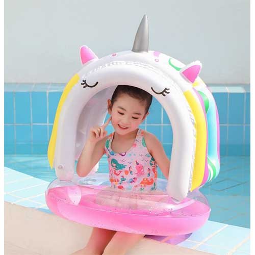 Inflatable New Rainbow Unicorn Poolfloat Ring for girl 2-6 years ห่วงยางแบบมีหลังคารูปยูนิคอร์น สำหรับเด็กผู้หญิง อายุ 2-6 ปี