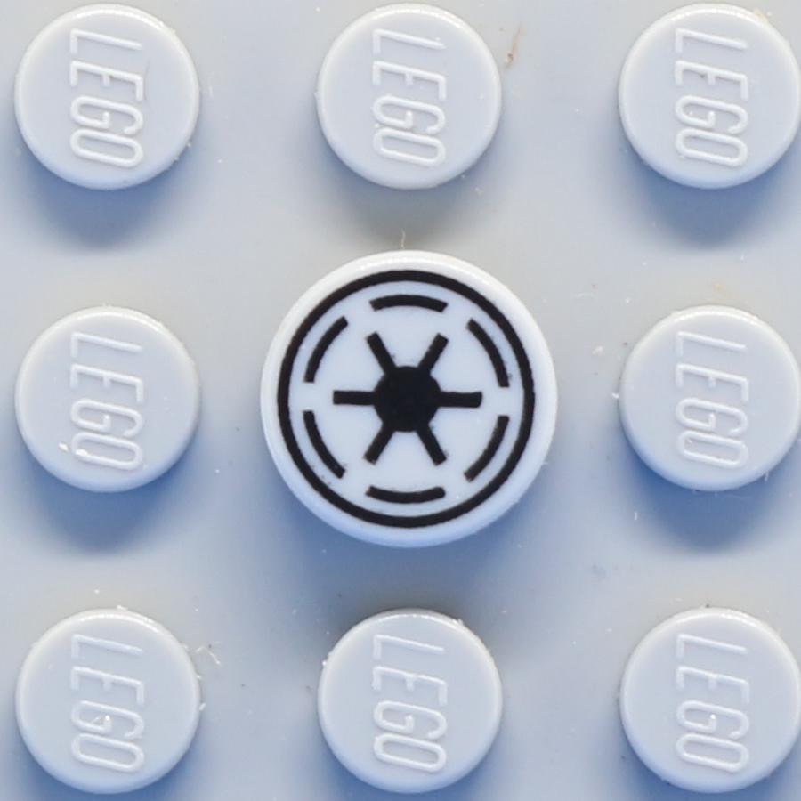Tile, Round 1 x 1 with SW Emblem of the Galactic Republic with 6 Spokes Pattern