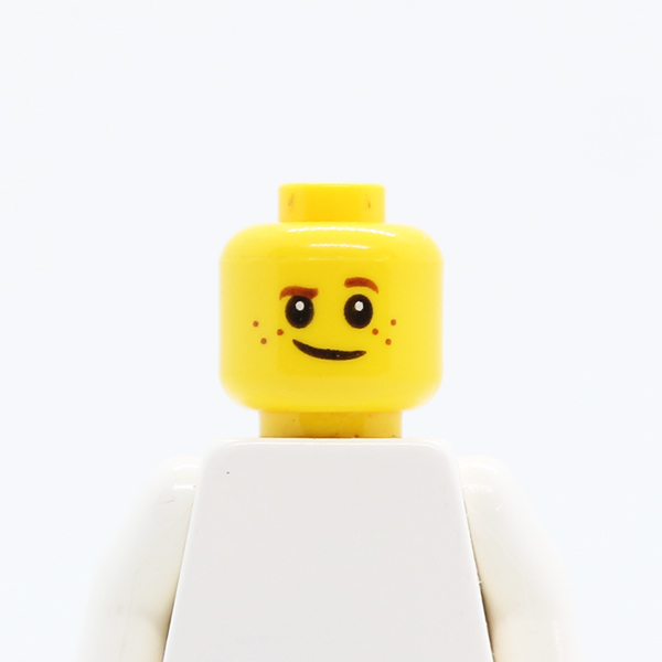 Child Brown Eyebrows, Raised Left Eyebrow, Freckles, White Pupils, Crooked Smile Pattern - Hollow Stud