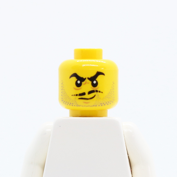 Beard Gray Stubble, Black Moustache and Angry Eyebrows, Lines under Eyes, Smirk Pattern - Hollow Stud