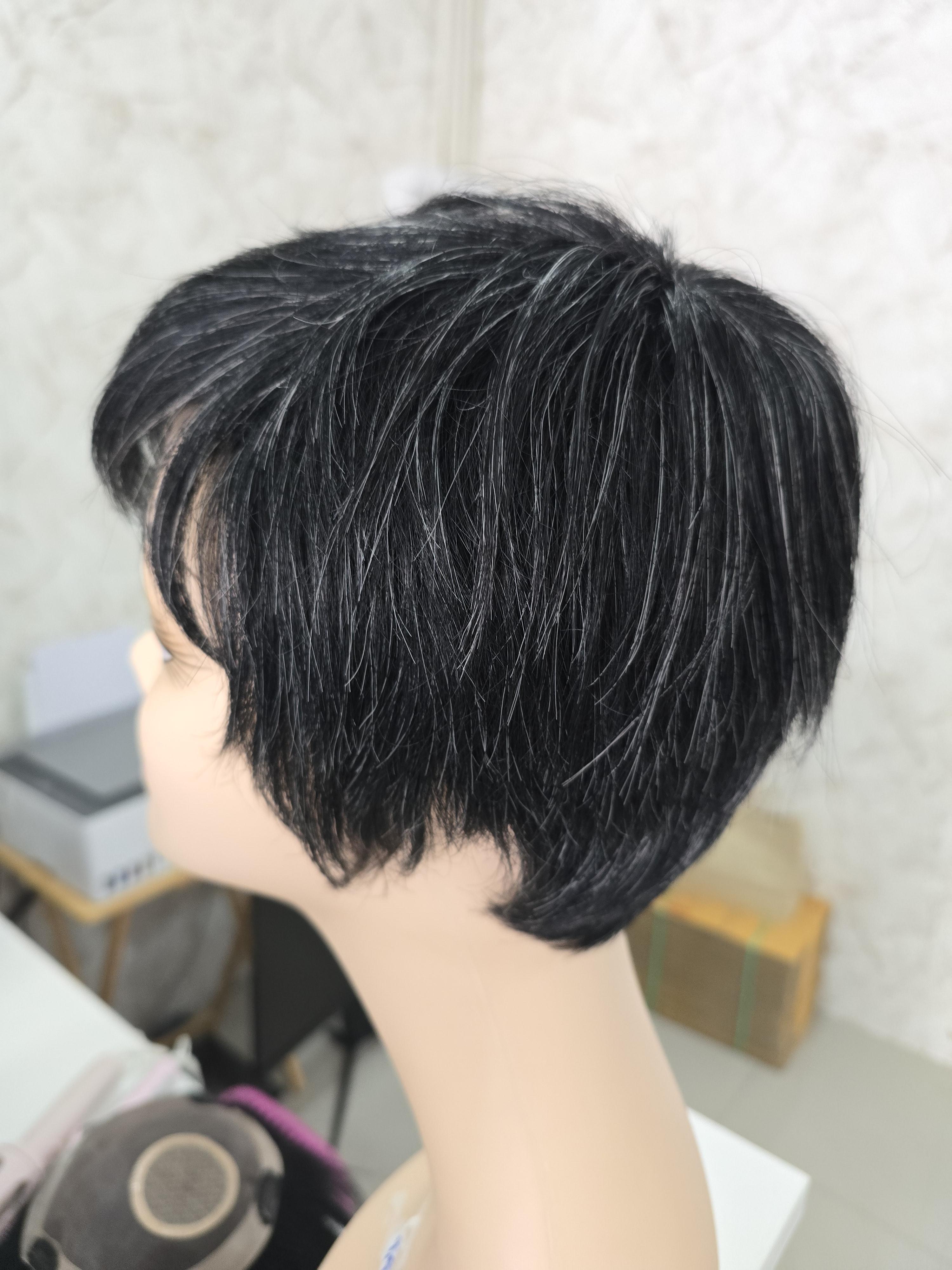 วิกผมหงอกผมขาว ผมแท้100% วิกผู้สูงอายุ คนแก่ ย้อมสีใหม่ได้ Human Hair Grey Wig for Old Women สำเนา