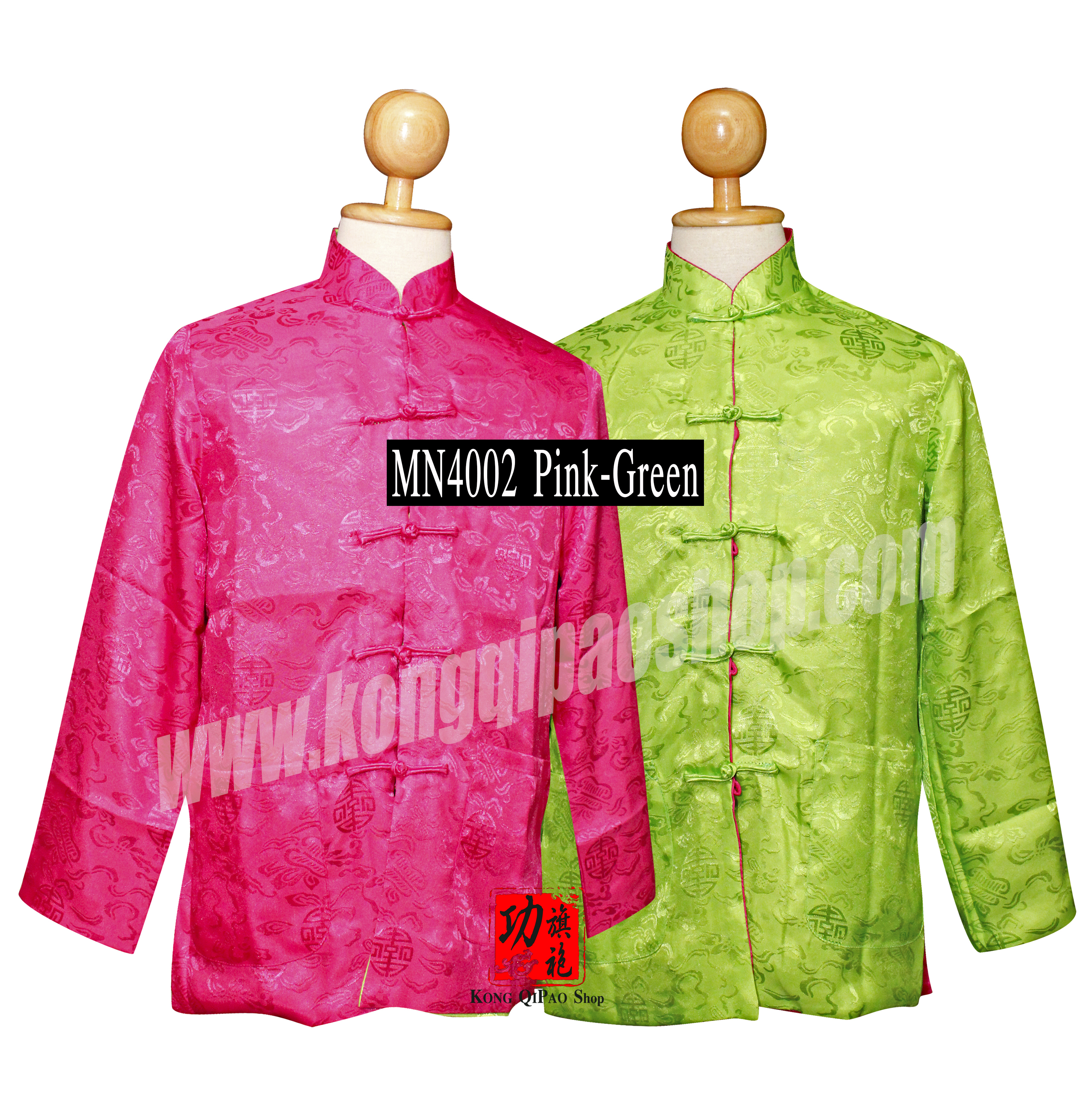 MN4002 เสื้อจีนผู้ชาย แขนยาว ลายพัดจีน (ใส่ได้ 2 ด้าน)