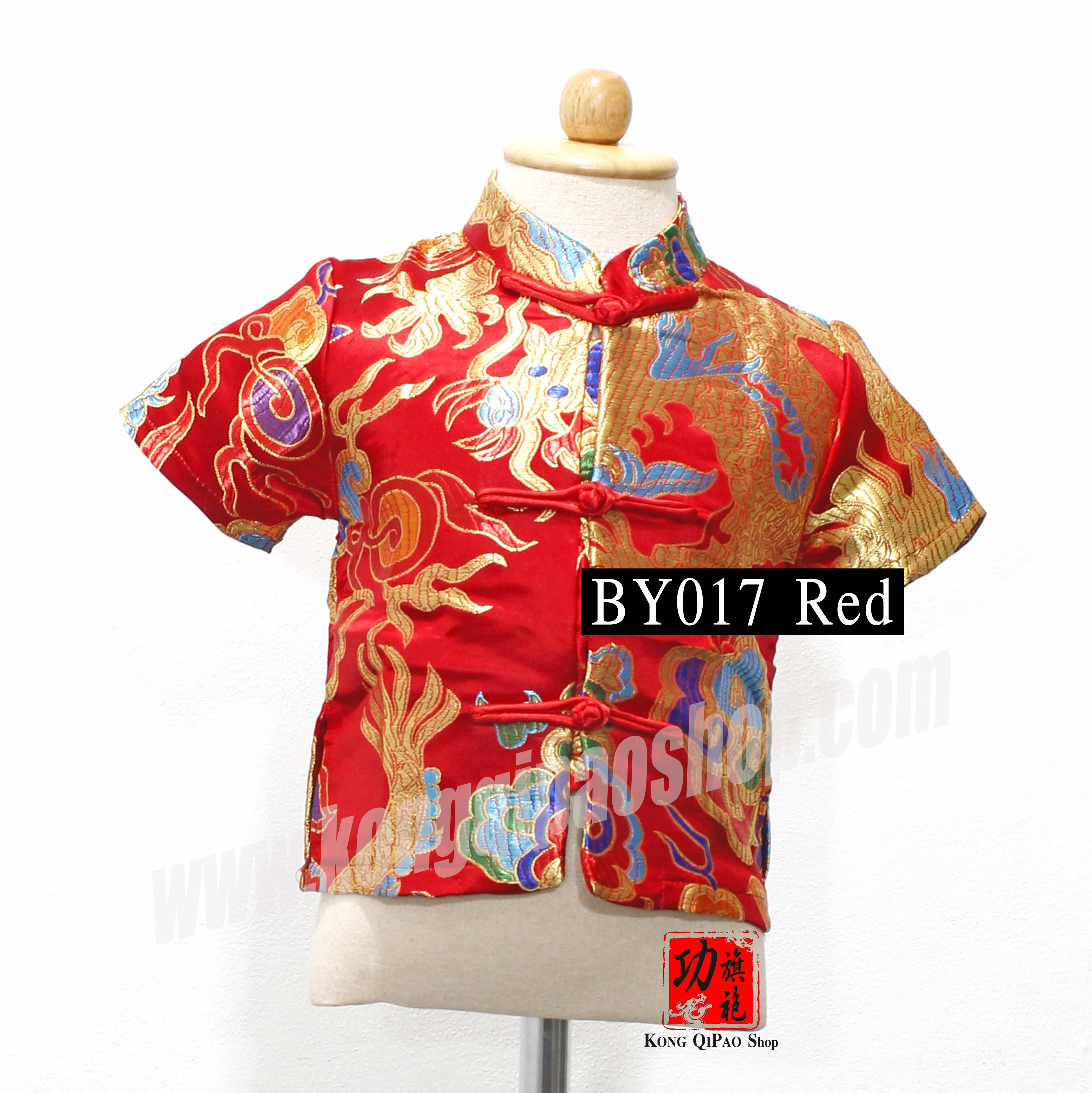 BY017 เสื้อจีนเด็กผู้ชาย แขนสั้น ลายมังกรเมฆา