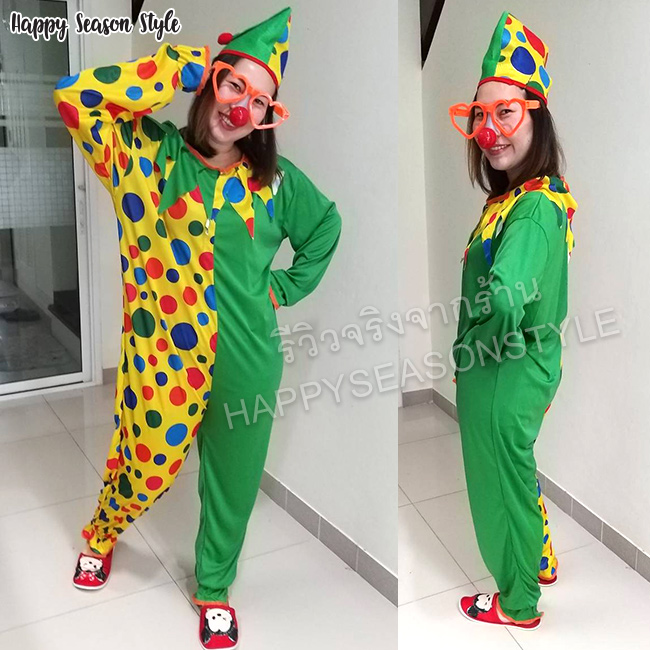 ชุดตัวตลก โบโซ่ เขียว ลายจุด พร้อมหมวก