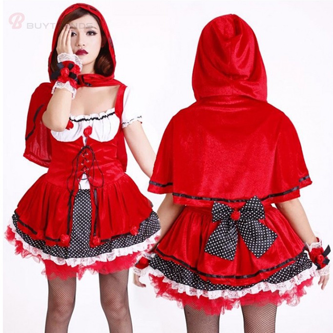 ชุดหนูน้อยหมวกแดง พร้อมผ้าคลุม รุ่นกุหลาบ ชุดนิทาน ชุดคอสเพลย์ Cosplay