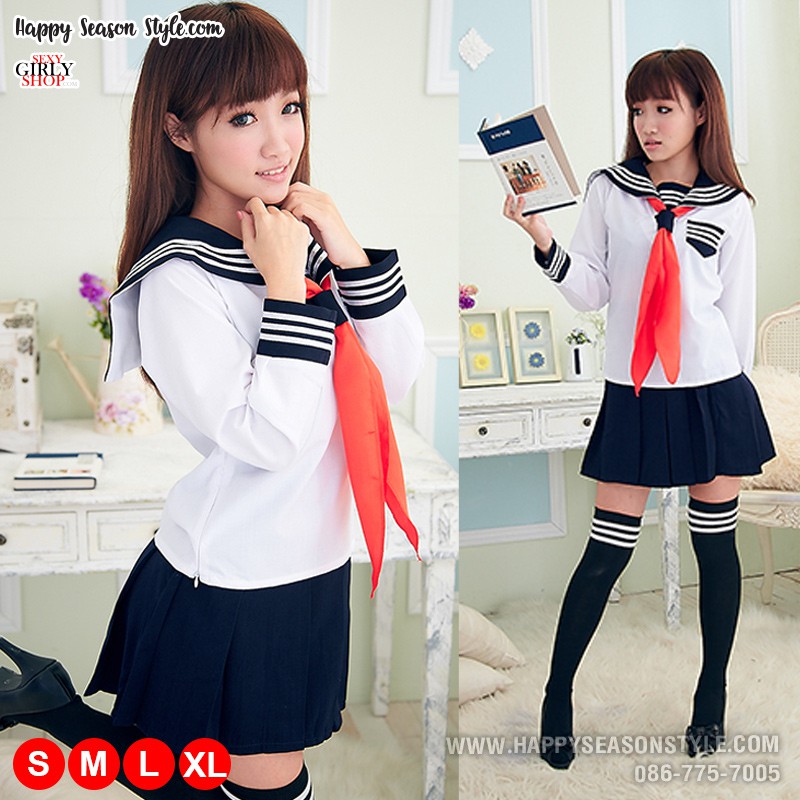 ชุดนักเรียน ชุดนักเรียนญี่ปุ่น รุ่นผ้าพันคอแดง มีทั้งแบบแขนสั้นและยาว