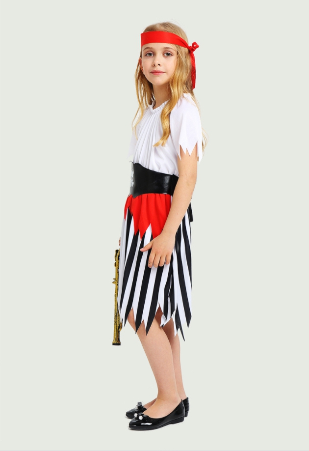 ชุดโจรสลัดเด็ก โจรสลัดเด็กหญิง ชุดโจรสลัดเด็กหญิงแขนสั้นกระโปรงลายทาง