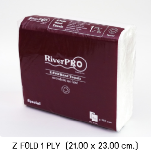 (ยกลัง) กระดาษเช็ดมือ RiverPro แบบแผ่น Z fold 1 ชั้น 250แผ่น x 16แพ็ค/ลัง