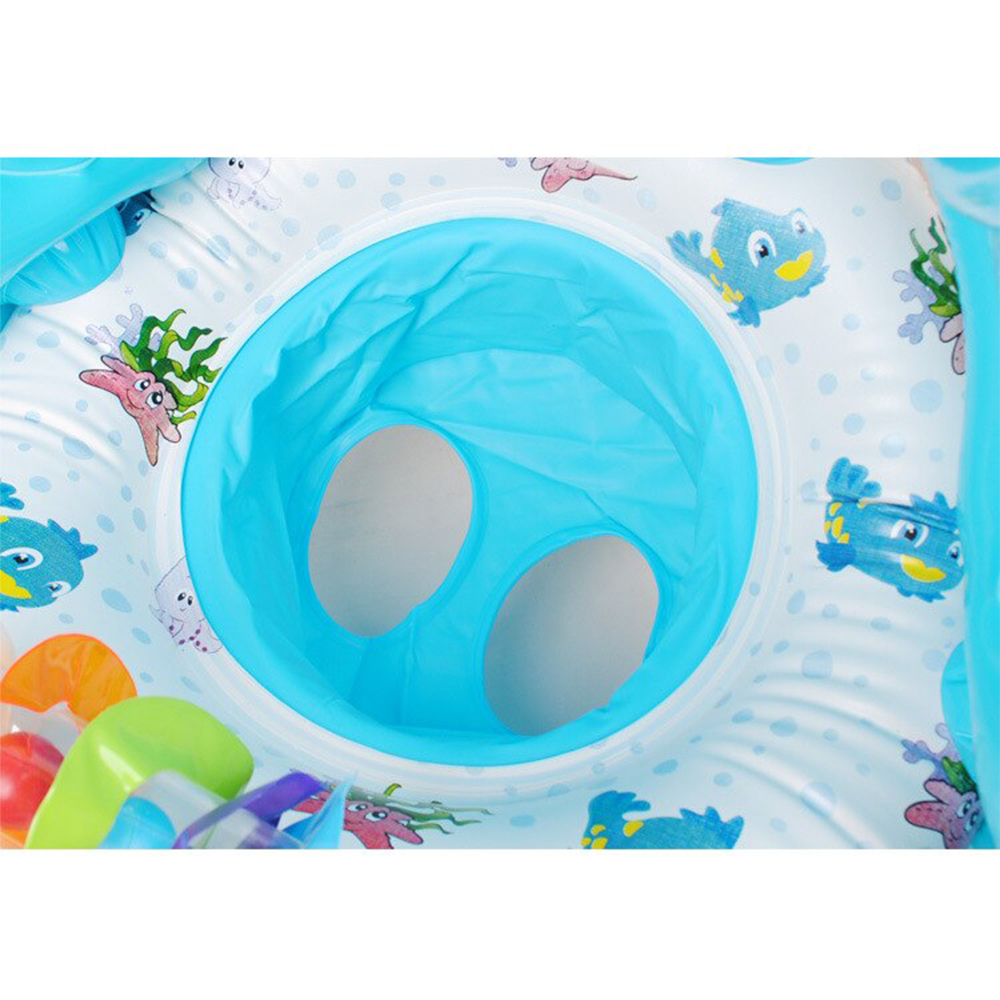 ห่วงยางเด็กและแม่ มีที่บังแดด สีฟ้า-ขาว Inflatable Blue-White Mom-Baby with Umbrella Pool Float
