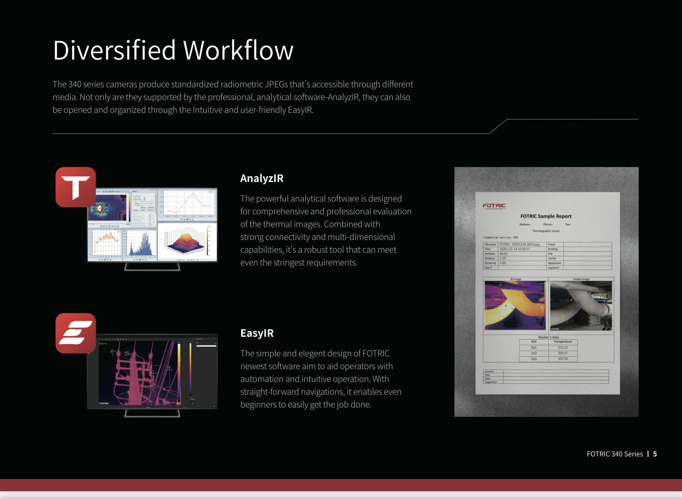 FOTRIC V5 กล้องถ่ายภาพความร้อน 384x288 pixels ย่านวัดอุณหภูมิ -20℃ to 1550℃, Frame rate 30 Hz