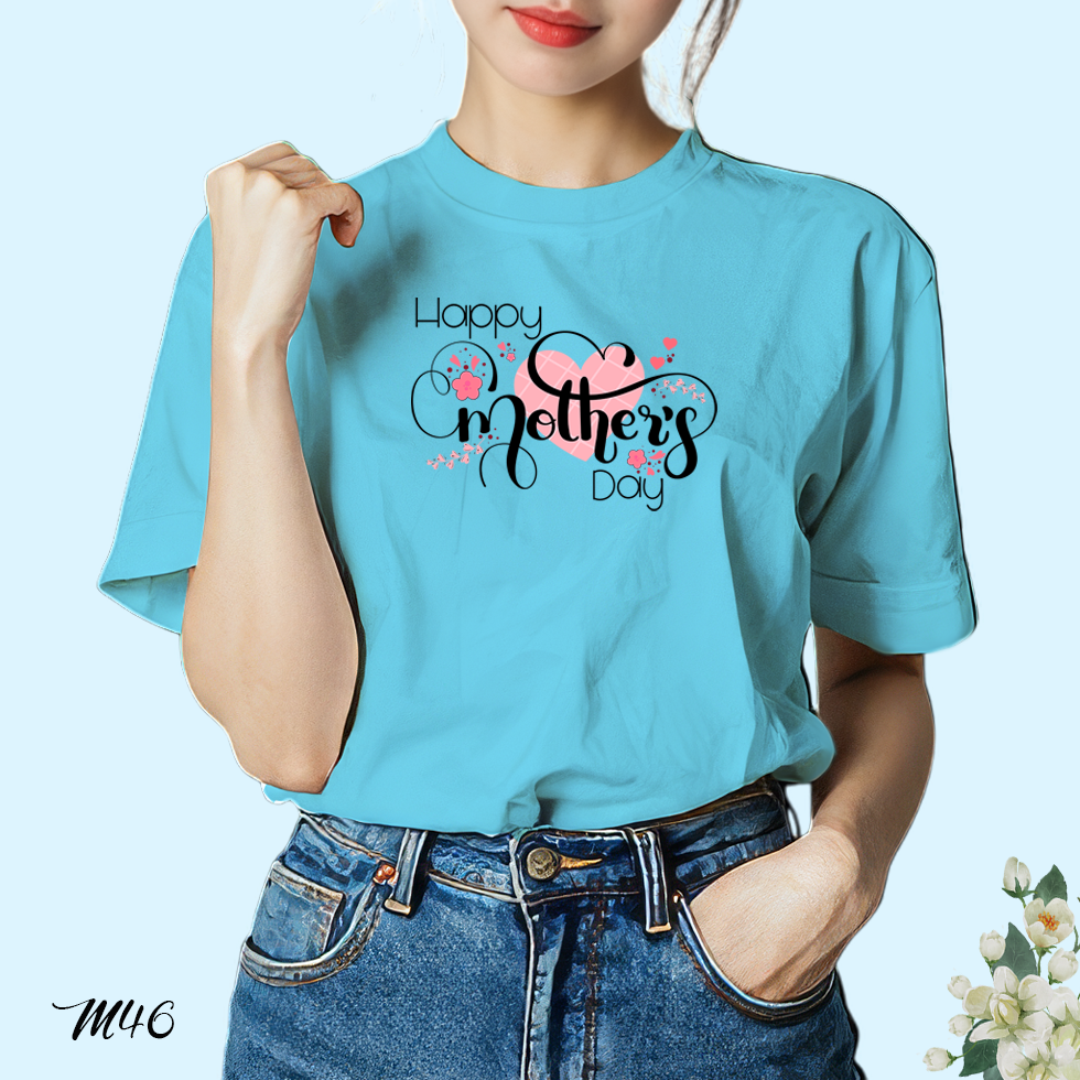 เสื้อยืดสีฟ้าวันแม่ สกรีนลาย Happy Mother's Day M46 เนื้อผ้าโพลีเอสเตอร์100% นุ่มใส่สบาย