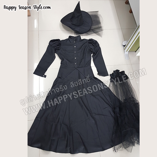 ชุดแม่มด สีดำ ในตำนาน แขนพองตุ๊กตา พร้อมหมวกแม่มด